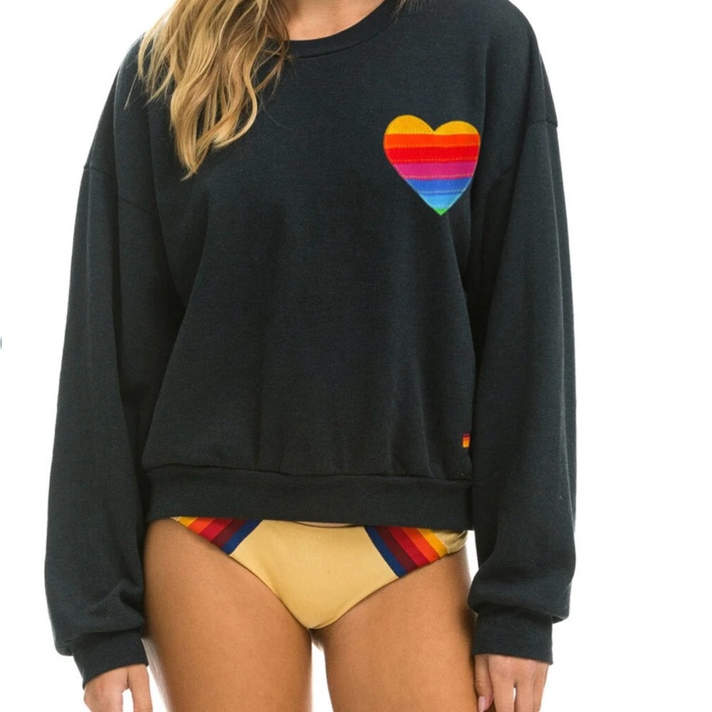 Aviator nation heart stitch relaxed crew sweatshirt